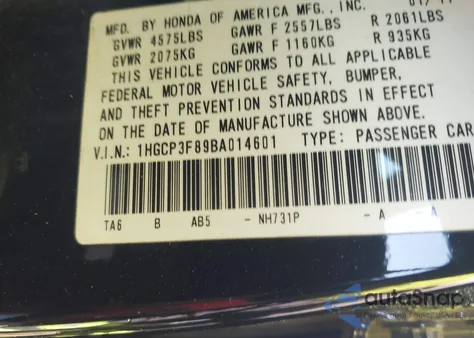 2011 Honda Accord 3.5 Ex-L from USA, damaged, VIN 1HGCP3F89BA014601